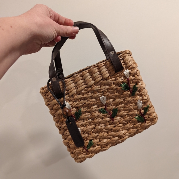 Esprit Woven Mini Straw Bag with Brown Handles - Picture 3 of 12